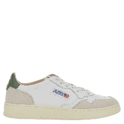 Medalist Low White and Green Sneakers with Contrast Heel in Leather for Men