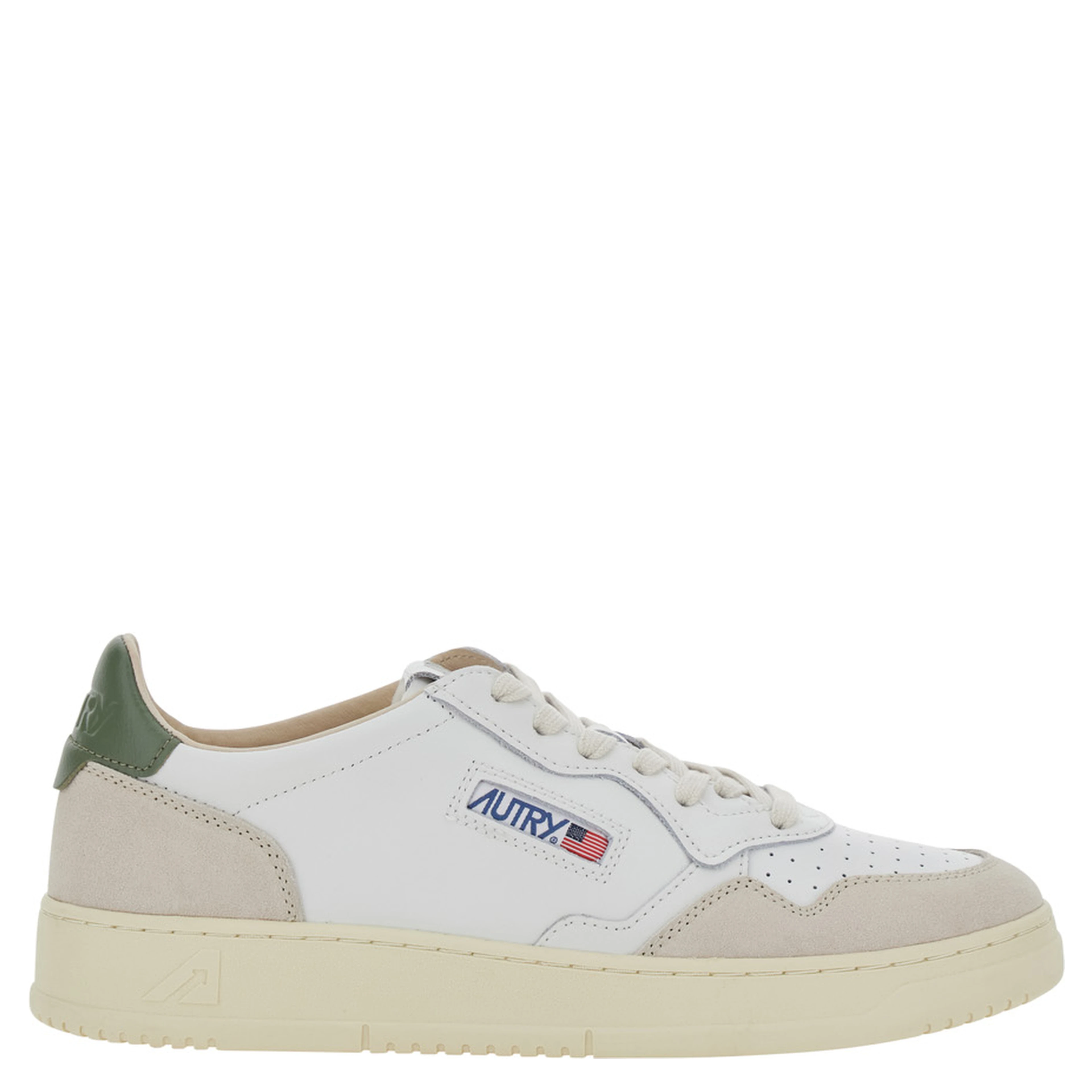 Medalist Low White and Green Sneakers with Contrast Heel in Leather for Men