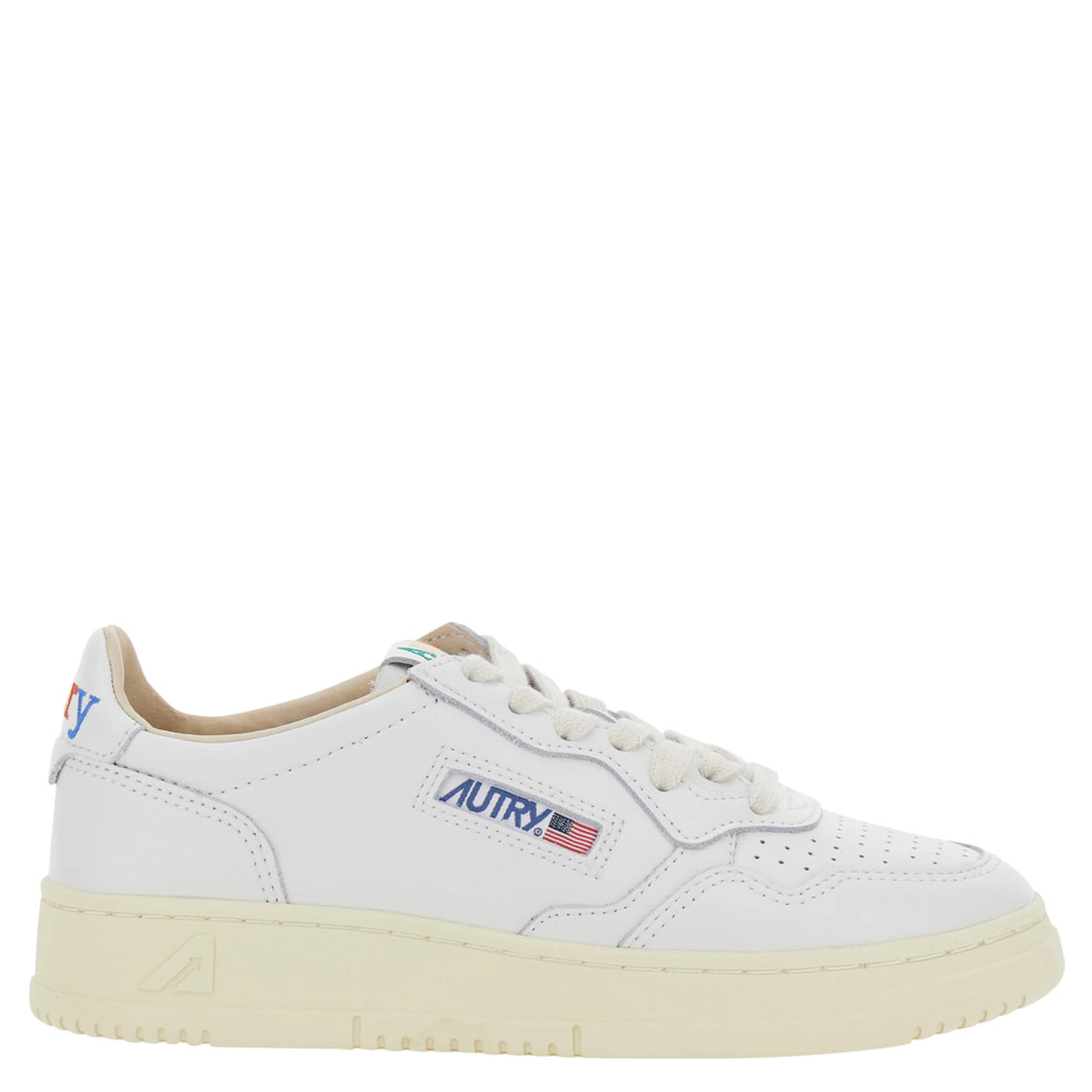 Medalist White Low Top Sneaker with Logo Patch on Tongue and Side in Leather Women