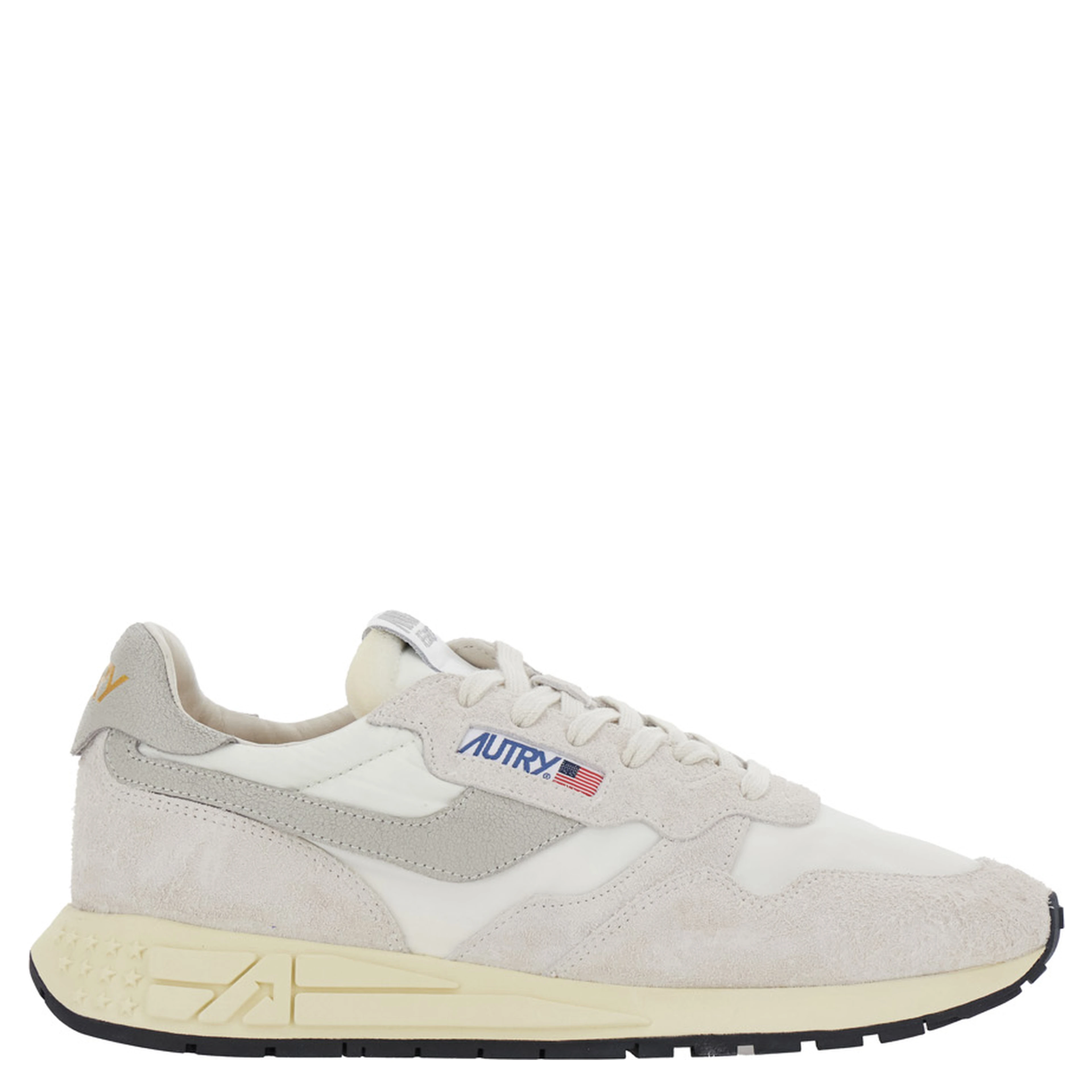 White Sneakers with Leather Details and Rubber Sole