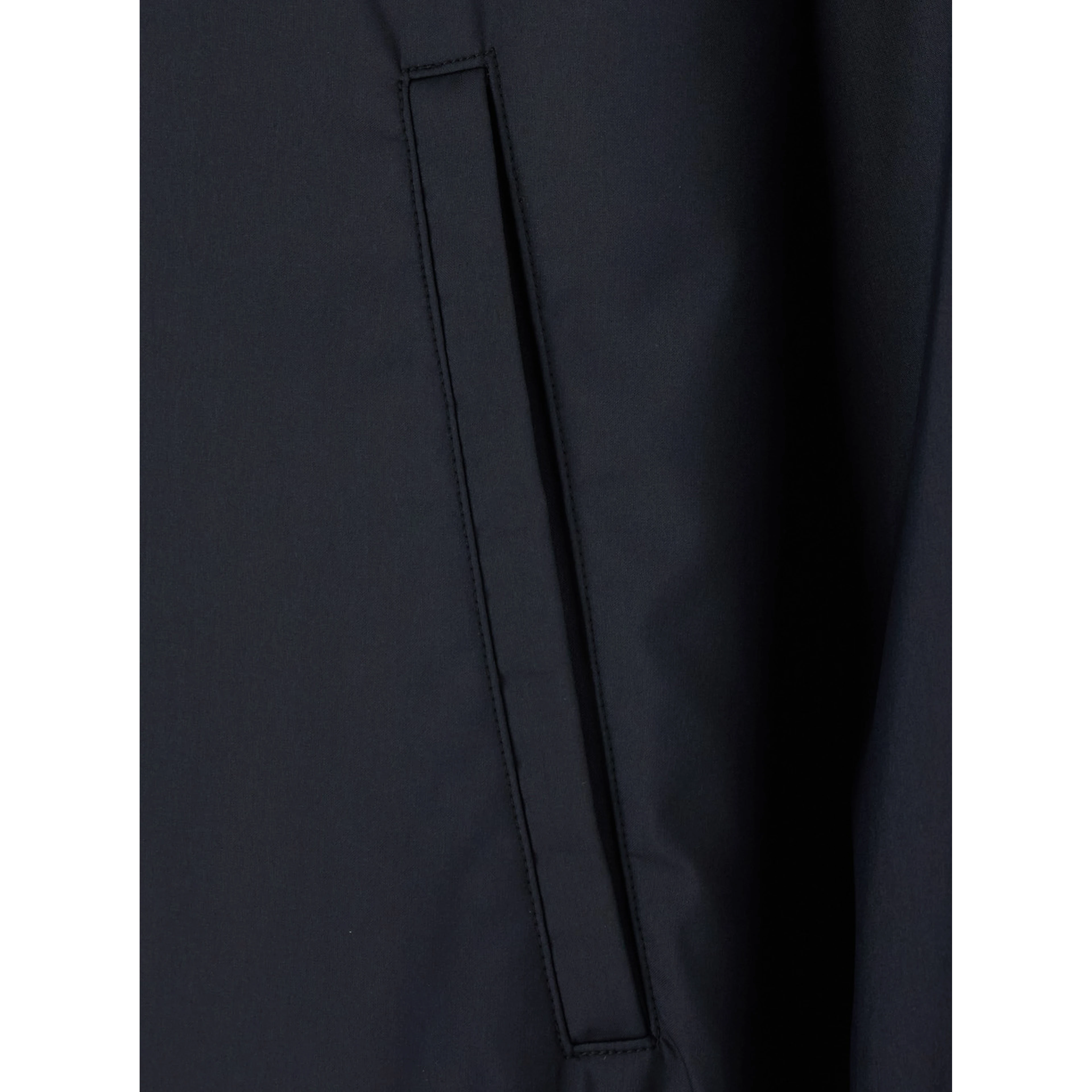 Black Jacket with high collar and hidden Web Stripe on the closure in Tech Fabric men