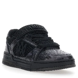 black Sneakers with maxi side logo and upper strap closure in leather for men