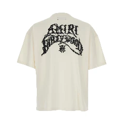 White T-Shirt with Printed Logo on the Front and Back in Cotton for Men