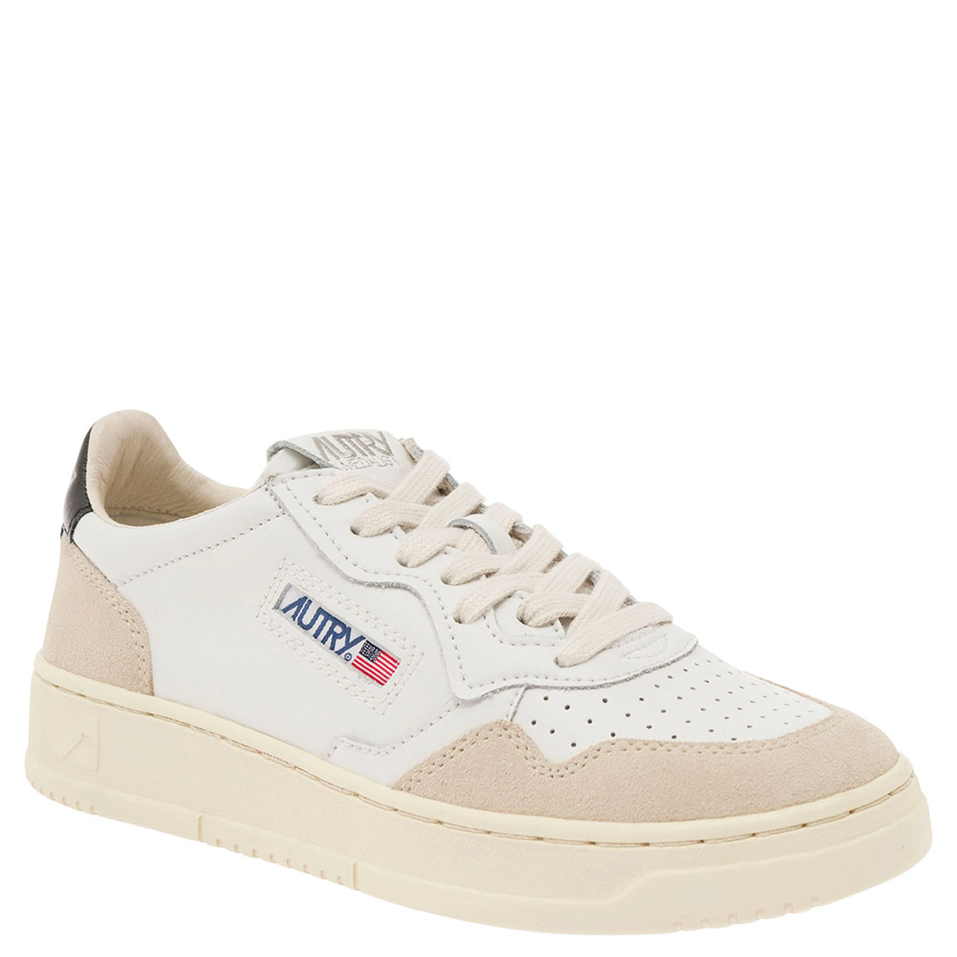 Low Top Sneaker Medalist with Beige Suede Details in White Leather Women