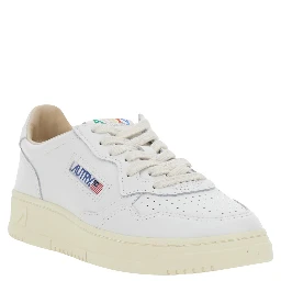Medalist White Low Top Sneaker with Logo Patch on Tongue and Side in Leather Women