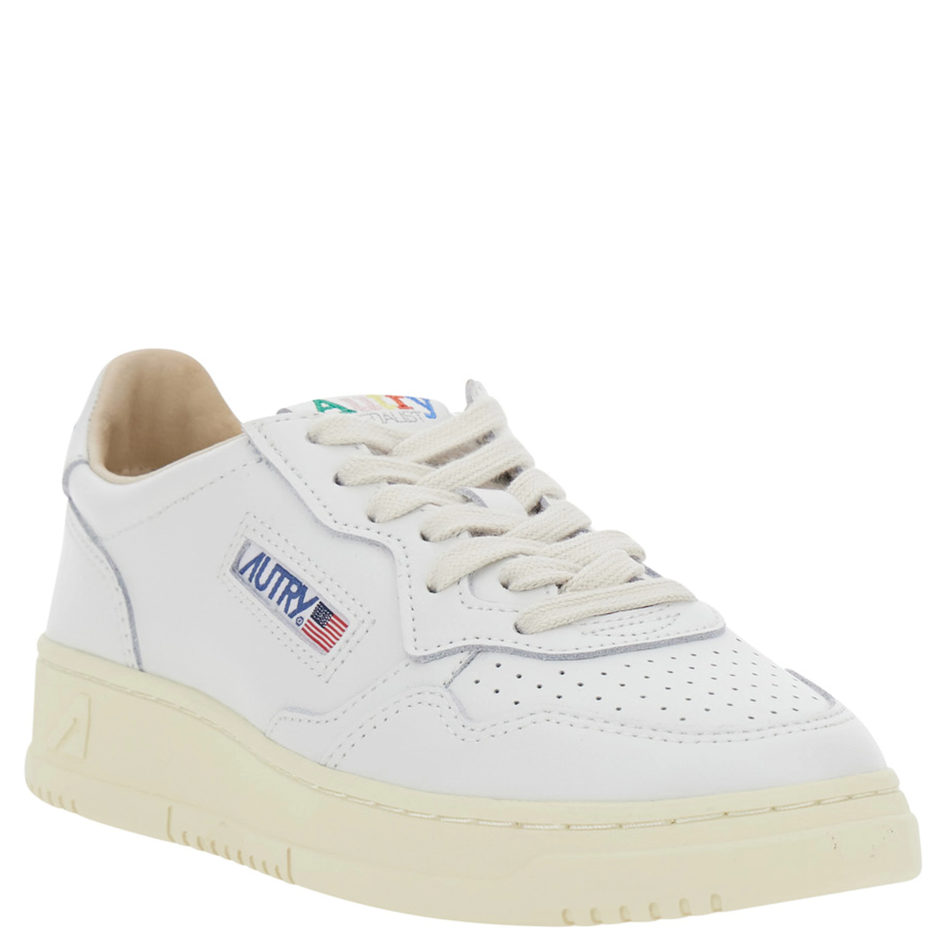 Medalist White Low Top Sneaker with Logo Patch on Tongue and Side in Leather Women