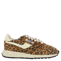 White and Brown Sneakers with Animalier Print in Leather for Women