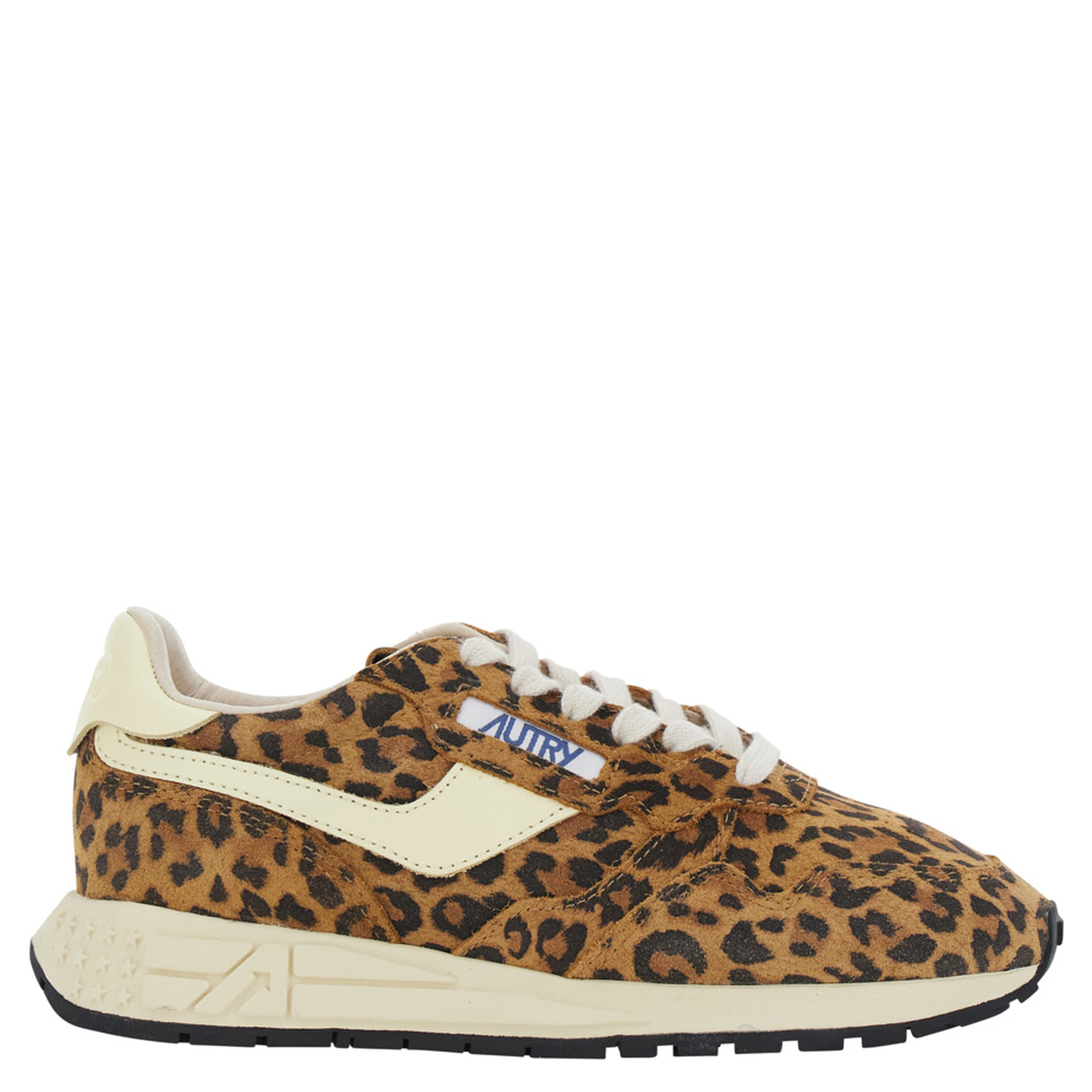 White and Brown Sneakers with Animalier Print in Leather for Women