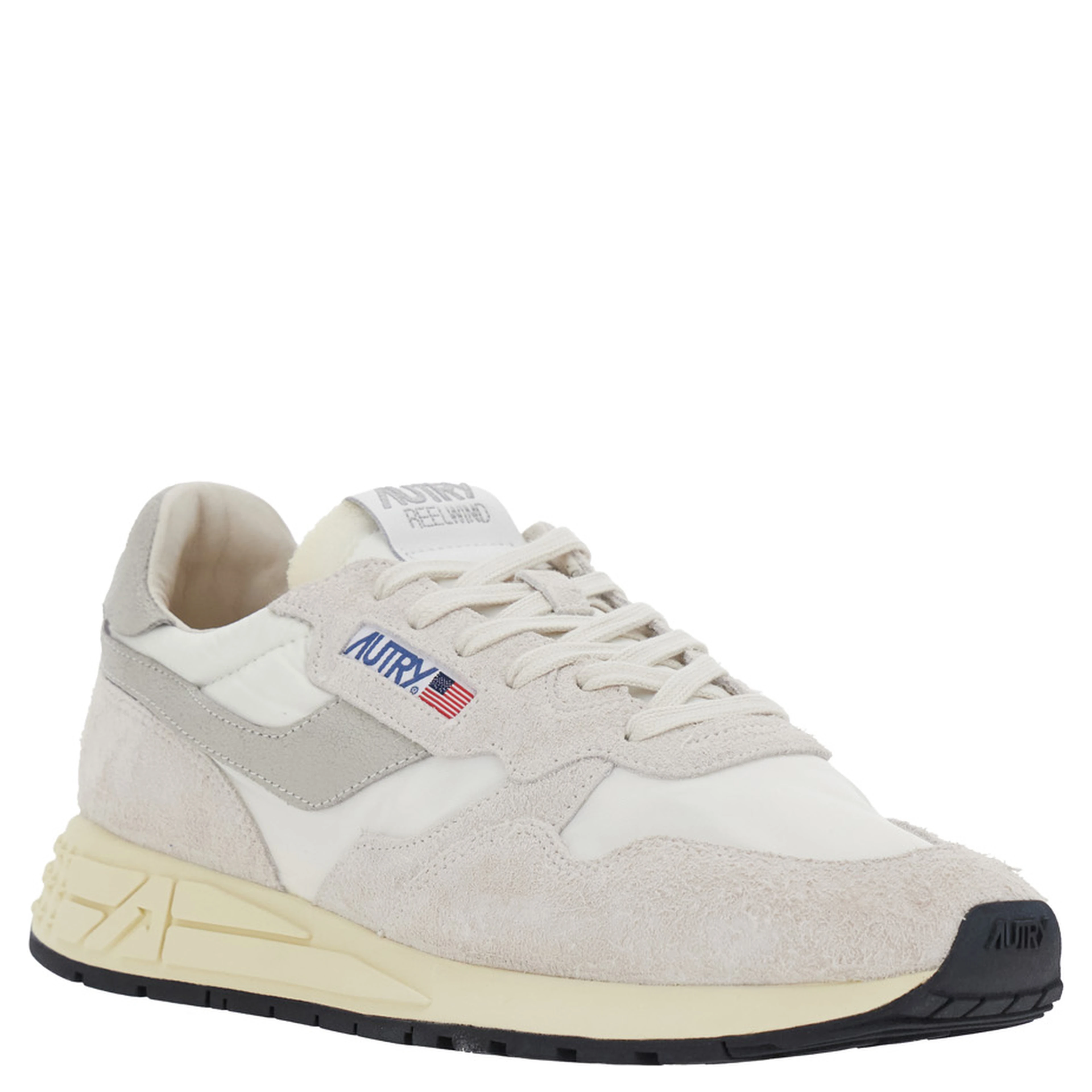 White Sneakers with Leather Details and Rubber Sole
