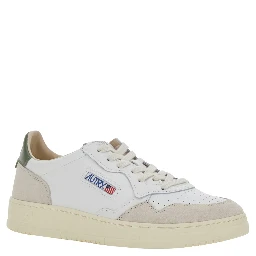 Medalist Low White and Green Sneakers with Contrast Heel in Leather for Men