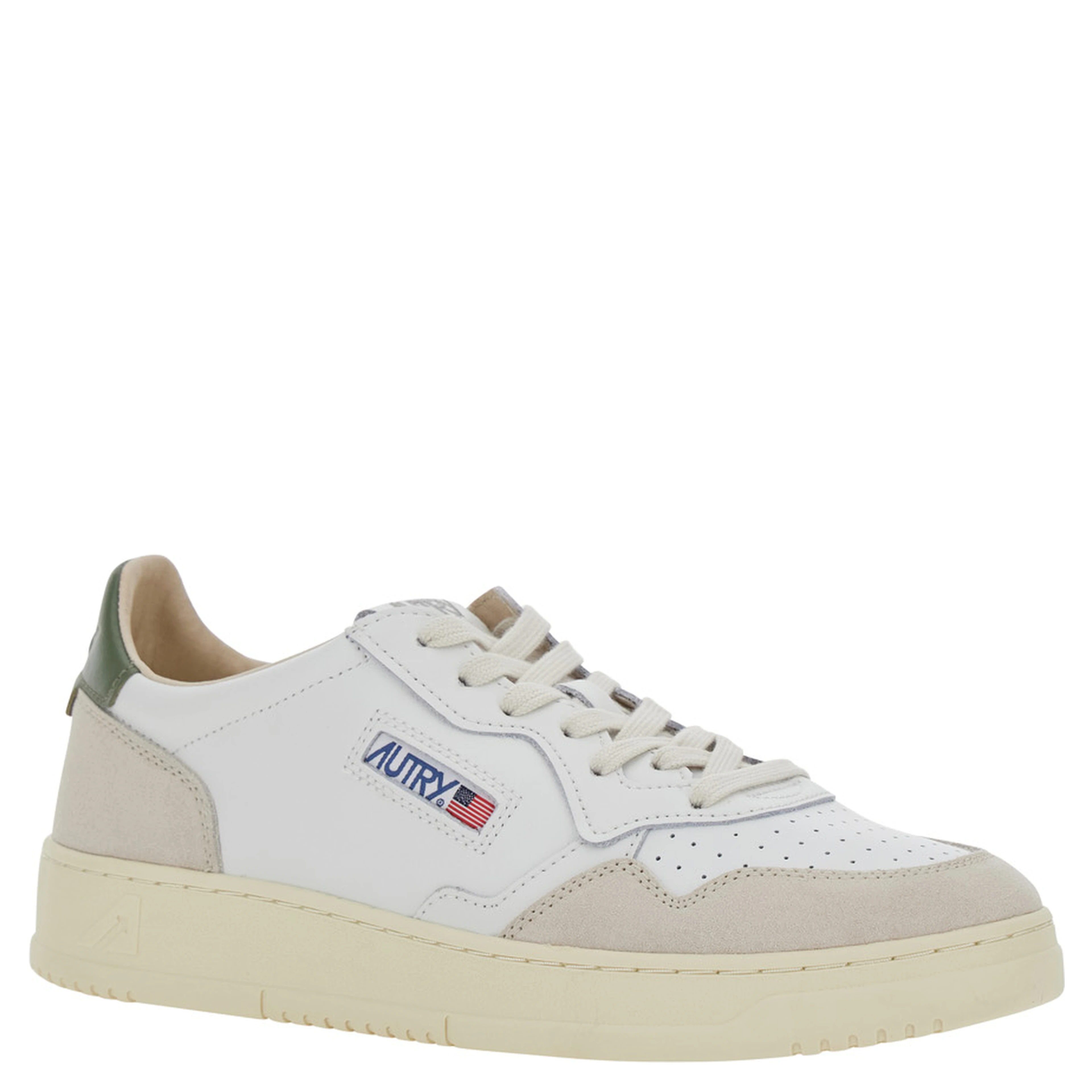 Medalist Low White and Green Sneakers with Contrast Heel in Leather for Men