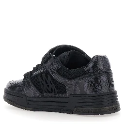 black Sneakers with maxi side logo and upper strap closure in leather for men