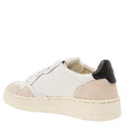 Low Top Sneaker Medalist with Beige Suede Details in White Leather Women