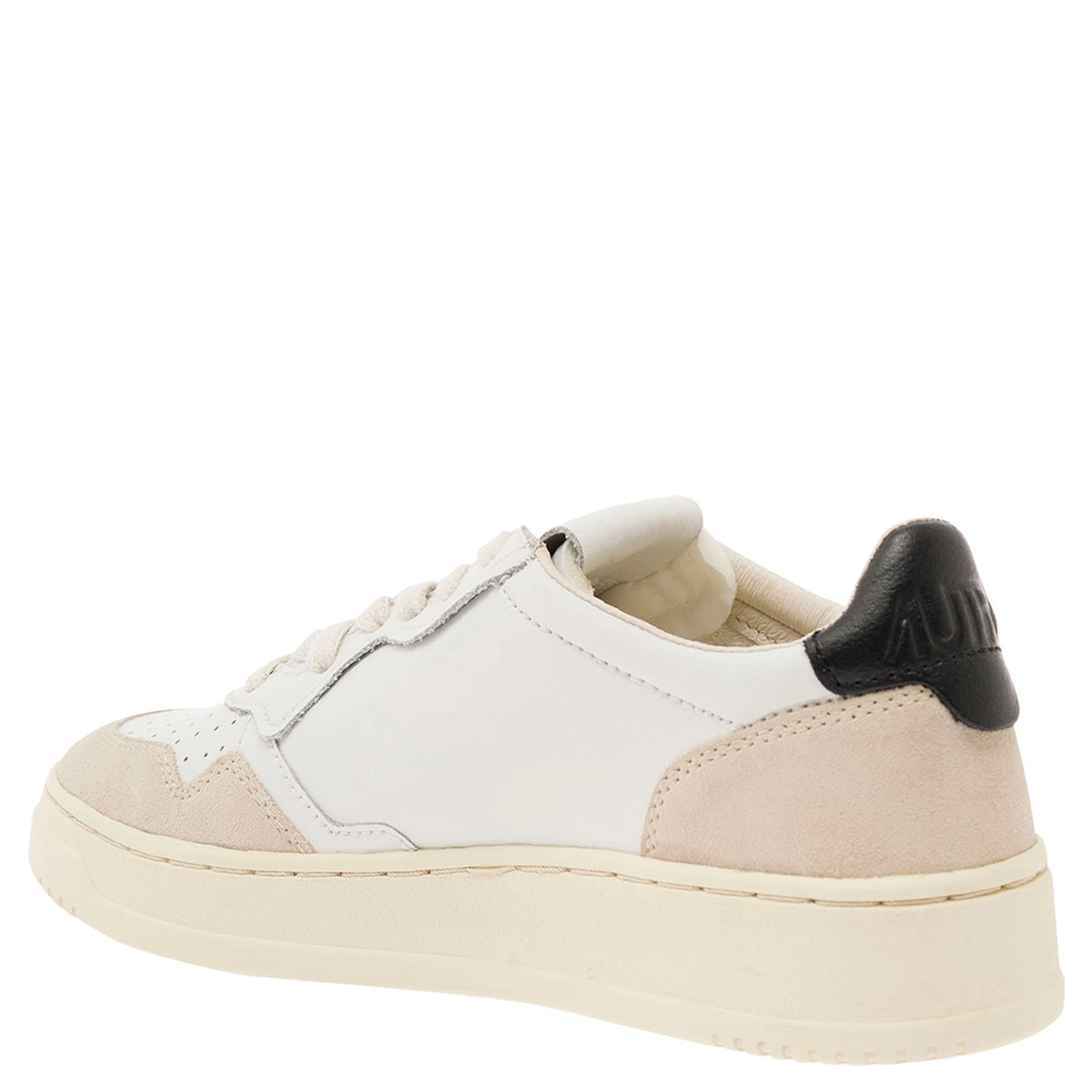 Low Top Sneaker Medalist with Beige Suede Details in White Leather Women