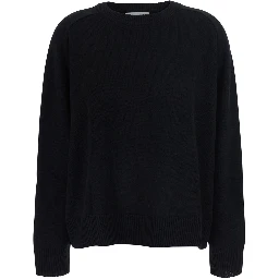 Boyfriend Crewneck Sweater with round neck and long sleeves 100% Cashmere Black Women