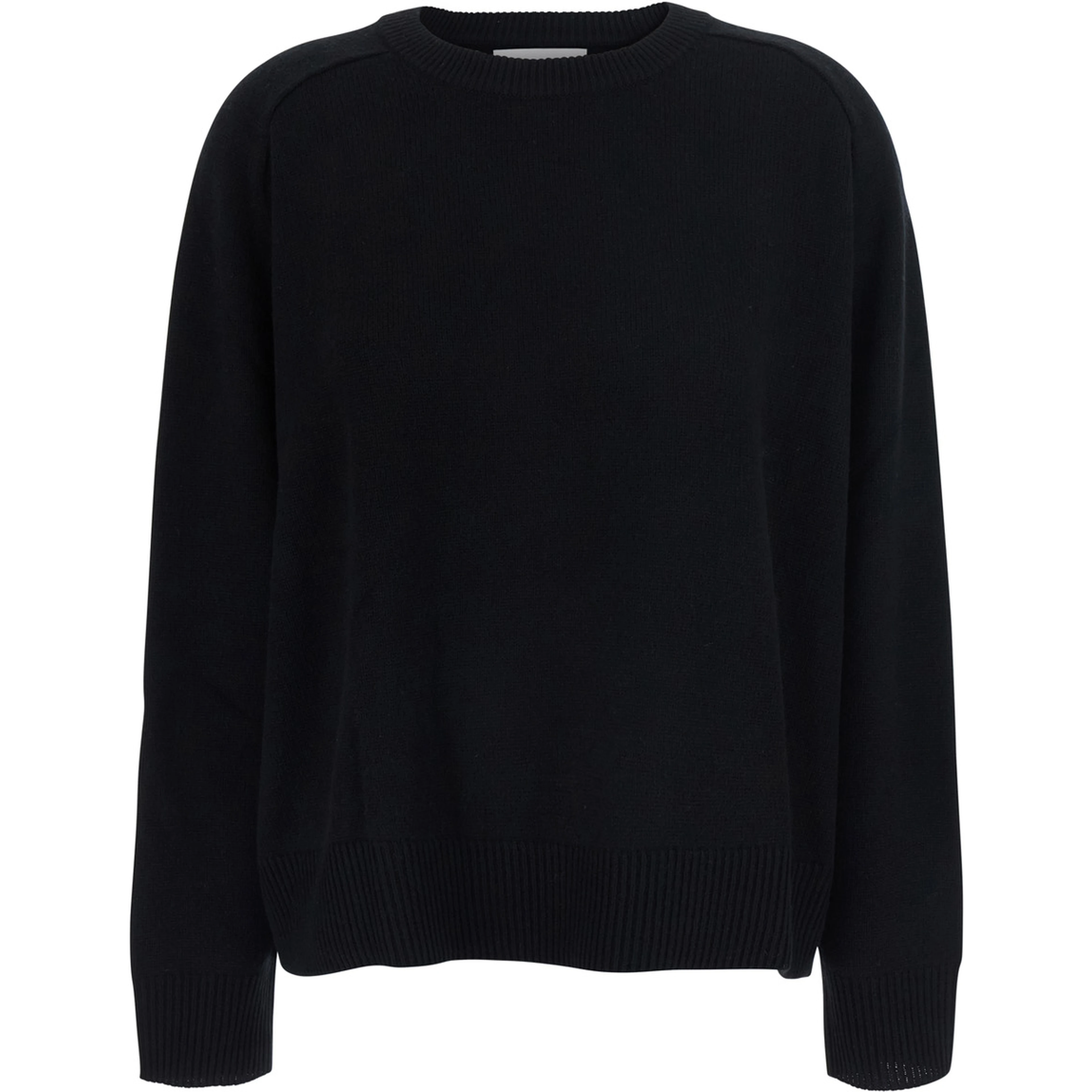 Boyfriend Crewneck Sweater with round neck and long sleeves 100% Cashmere Black Women