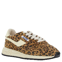 White and Brown Sneakers with Animalier Print in Leather for Women
