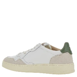 Medalist Low White and Green Sneakers with Contrast Heel in Leather for Men