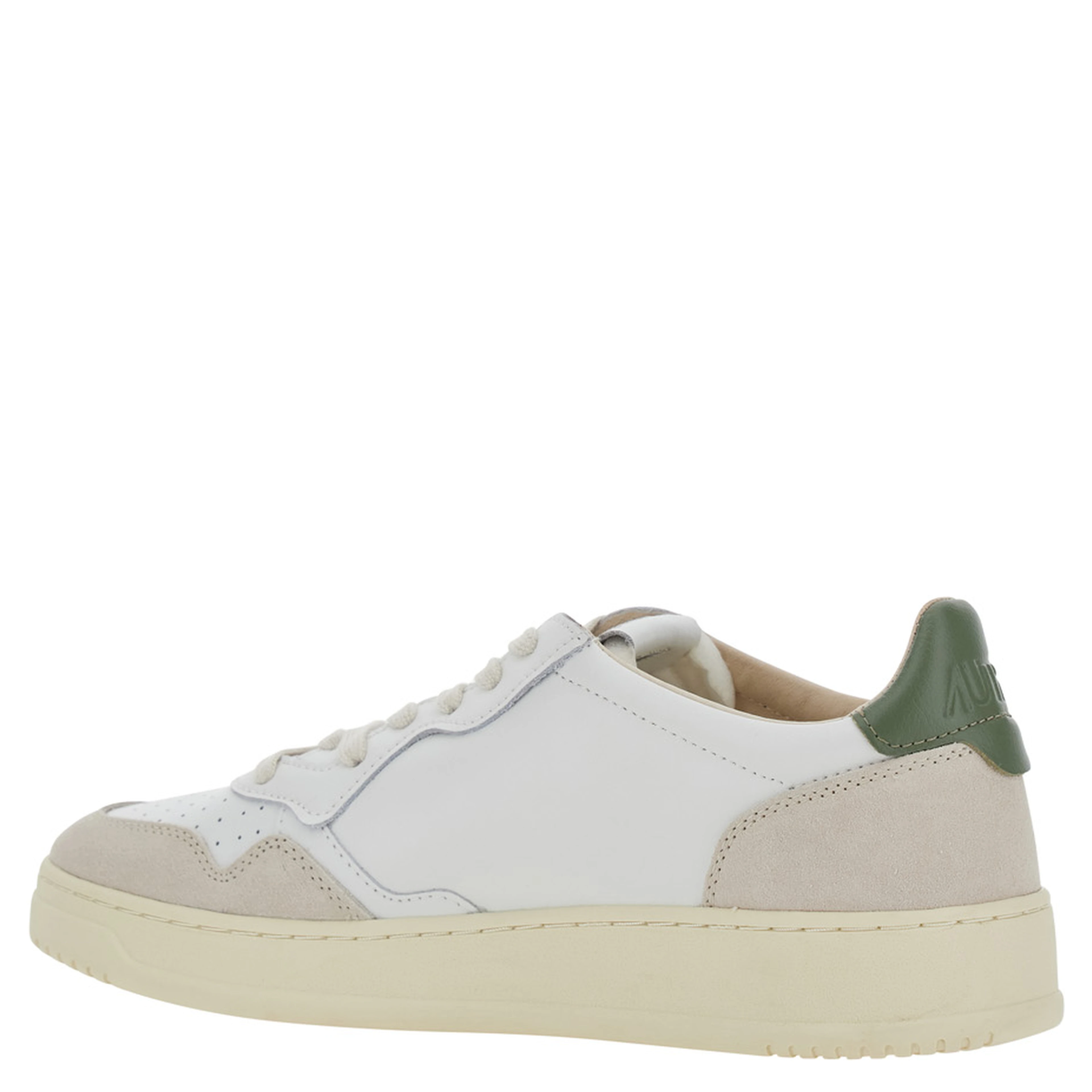 Medalist Low White and Green Sneakers with Contrast Heel in Leather for Men