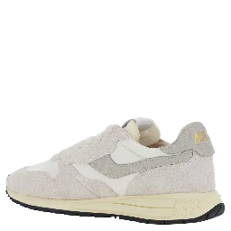 White Sneakers with Leather Details and Rubber Sole