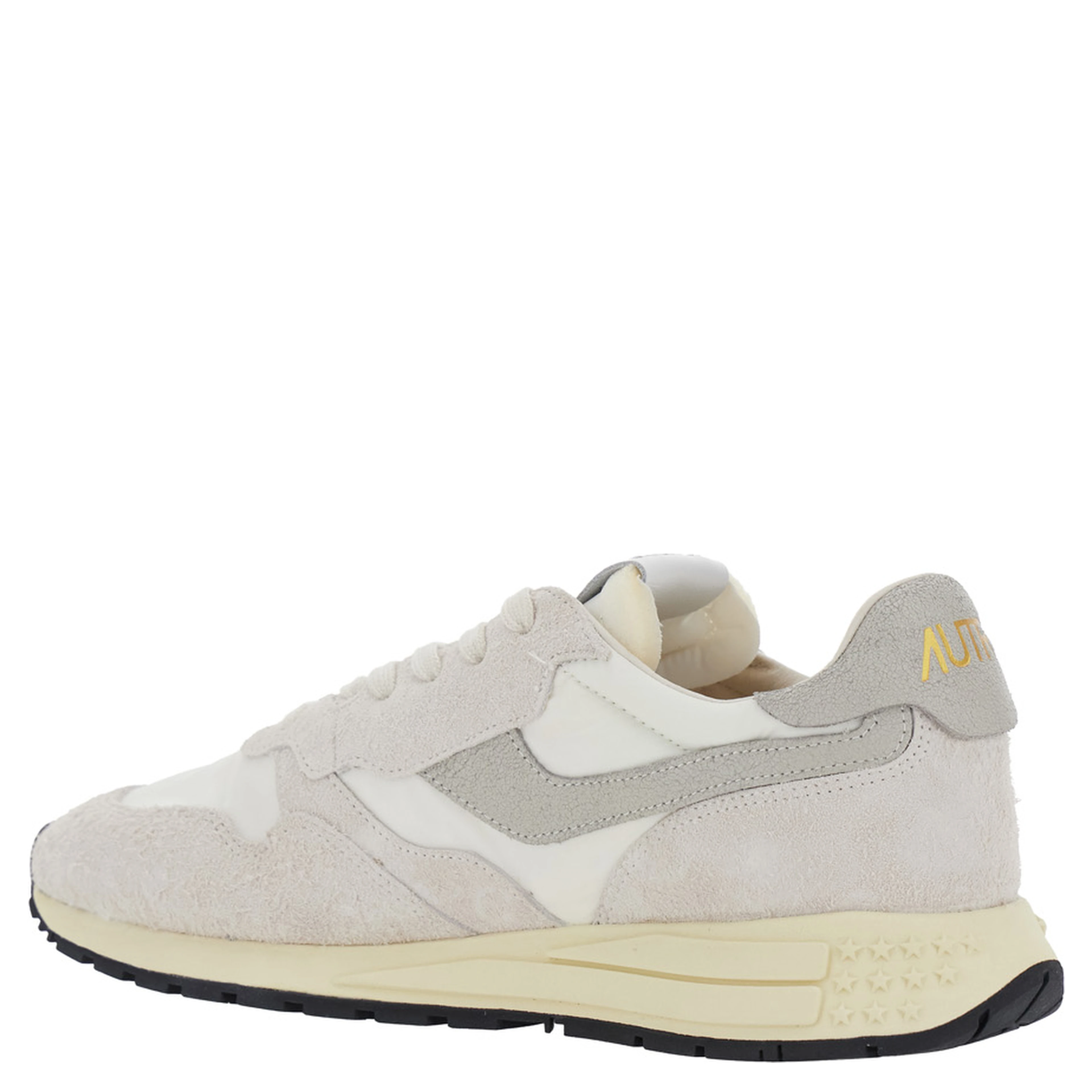 White Sneakers with Leather Details and Rubber Sole