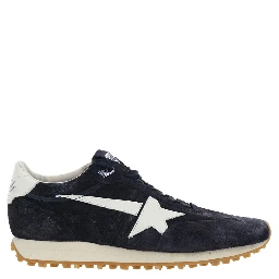 Marathone Blue Low Top Sneakers with star patch on the side in leather for men