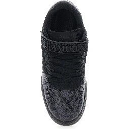 black Sneakers with maxi side logo and upper strap closure in leather for men