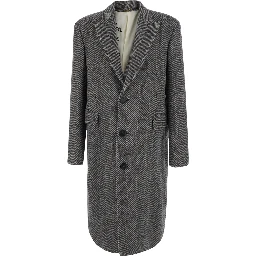 Resca Grey Single-breasted Coat with Peak revers and Houndstooth Motif in wool for men