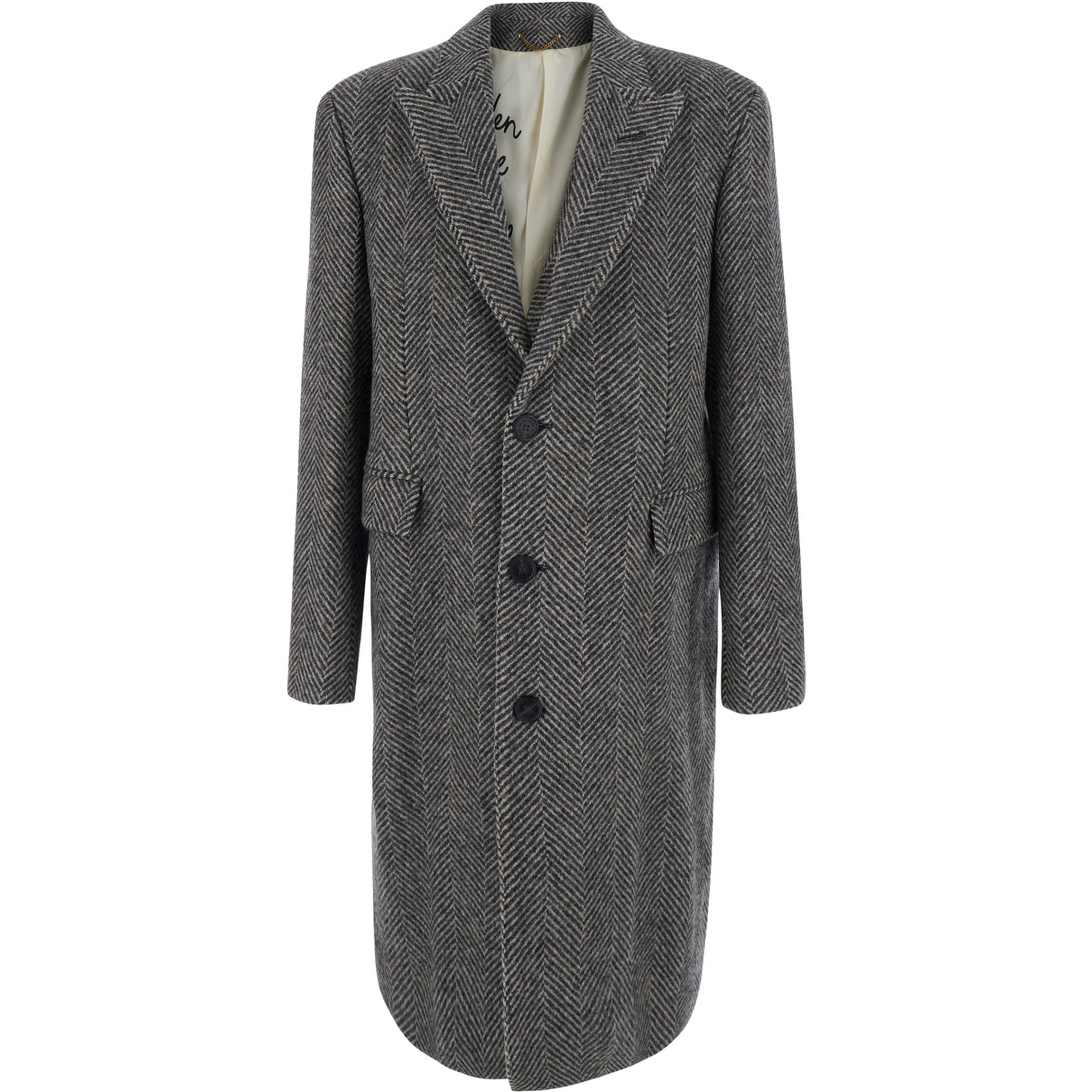 Resca Grey Single-breasted Coat with Peak revers and Houndstooth Motif in wool for men