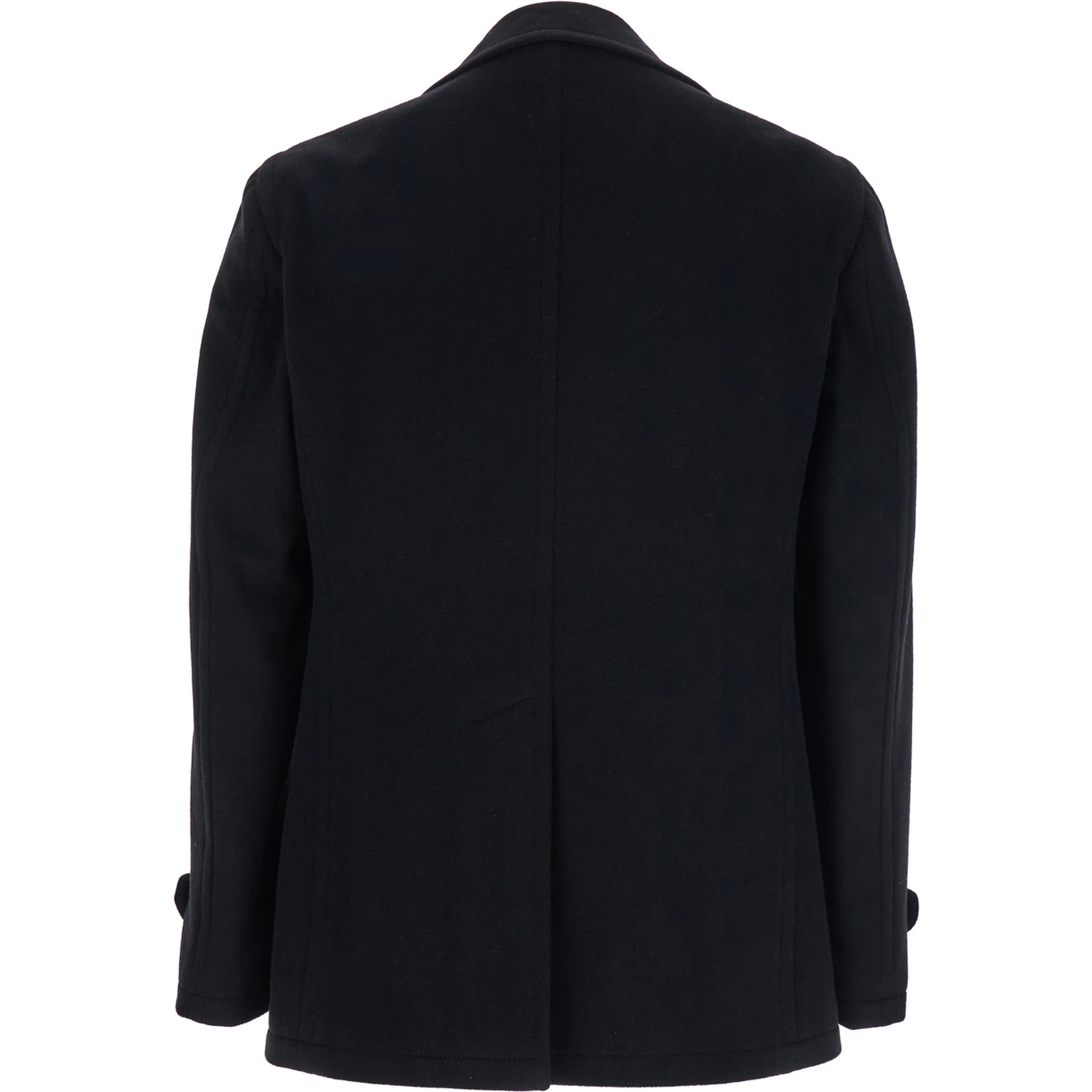 Black Coat with Button Closure and Welt Pockets in Wool