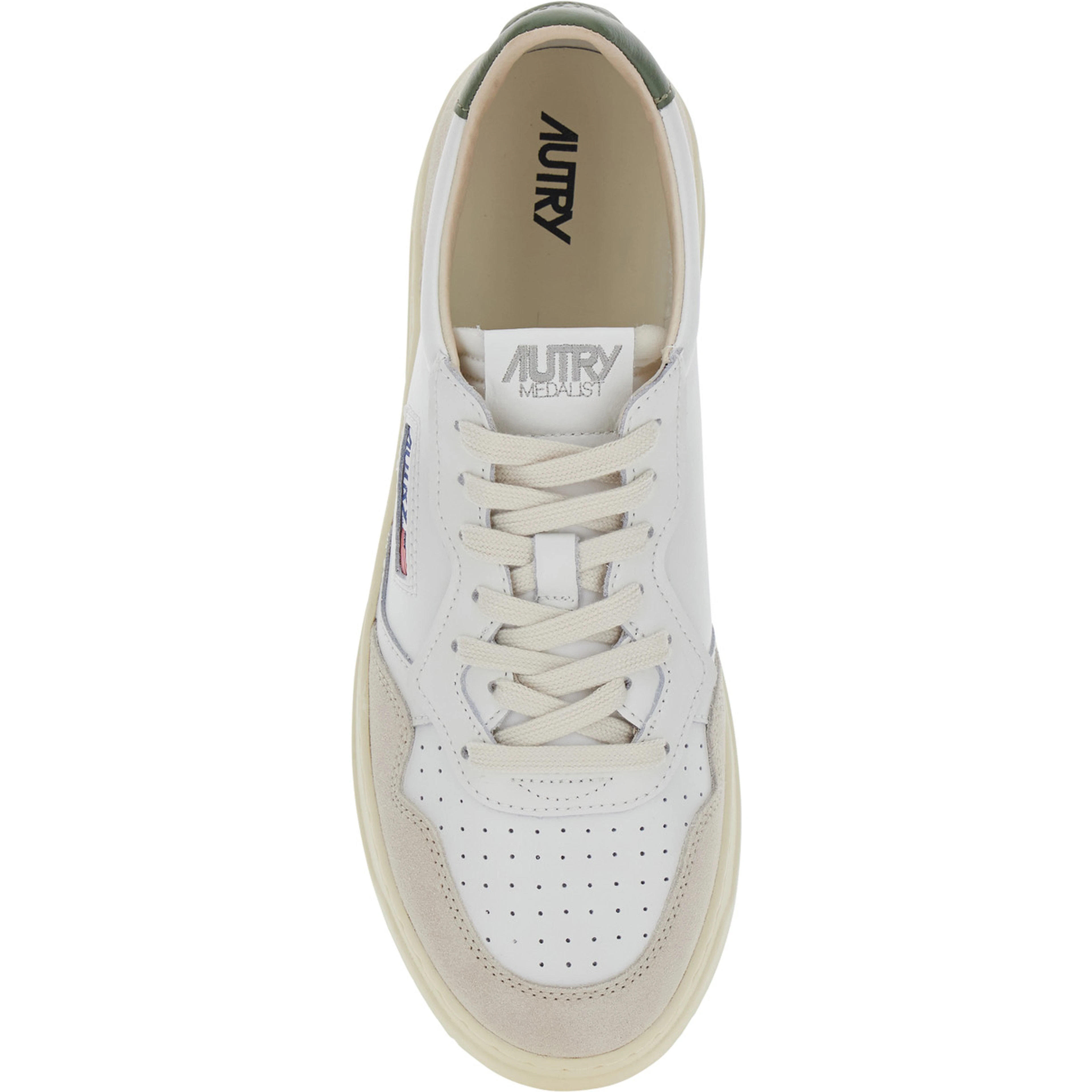 Medalist Low White and Green Sneakers with Contrast Heel in Leather for Men