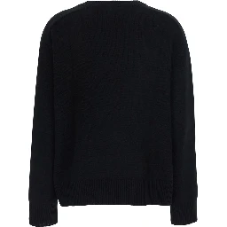 Boyfriend Crewneck Sweater with round neck and long sleeves 100% Cashmere Black Women
