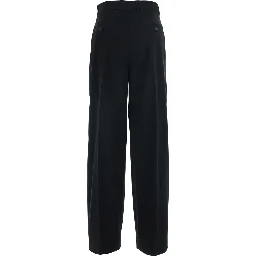 Black Pants with button and zip closure at the front and single pleat at the front in cotton for women