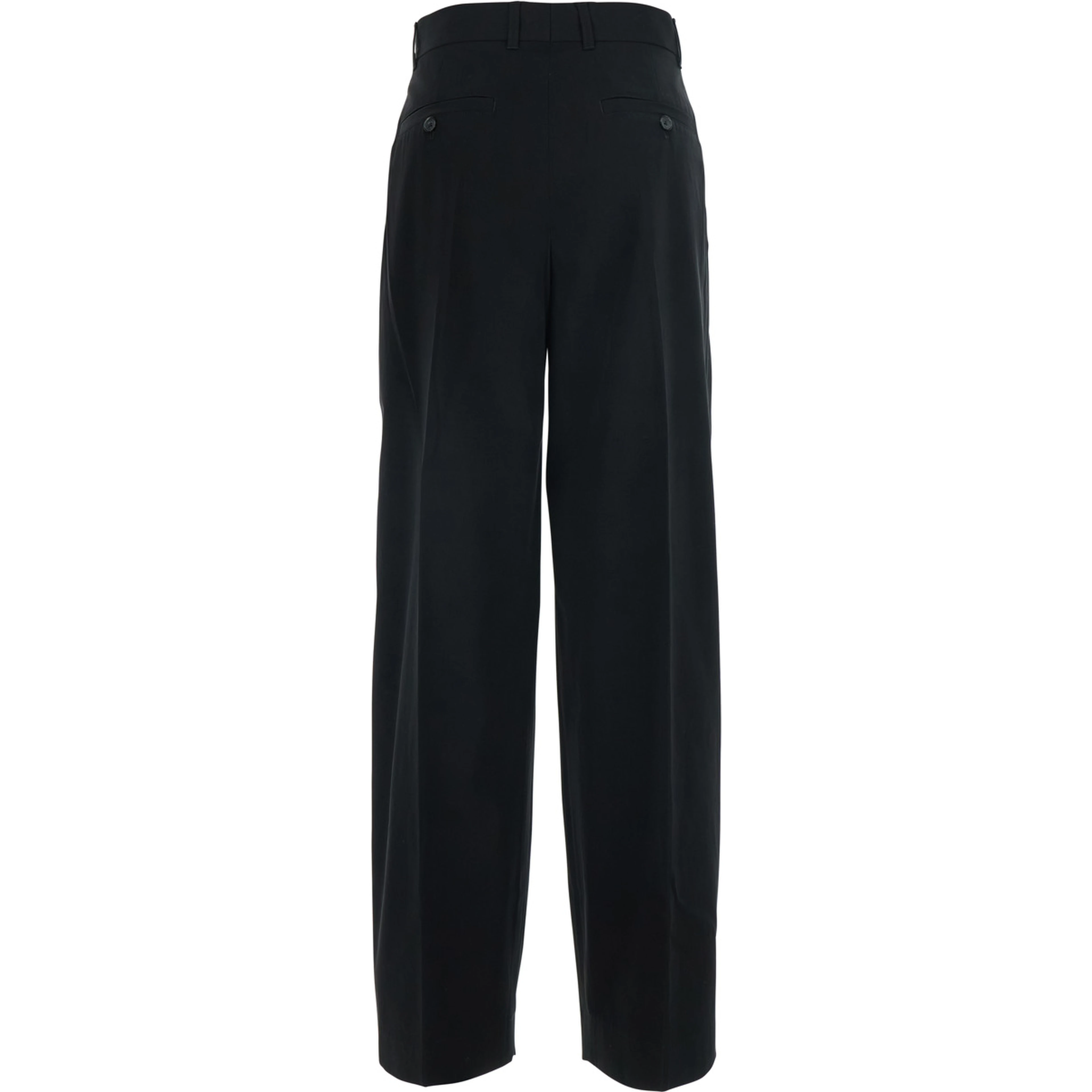 Black Pants with button and zip closure at the front and single pleat at the front in cotton for women