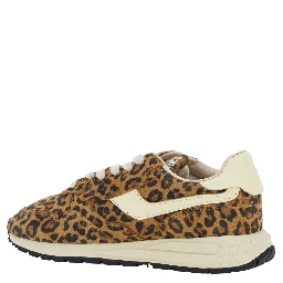 White and Brown Sneakers with Animalier Print in Leather for Women