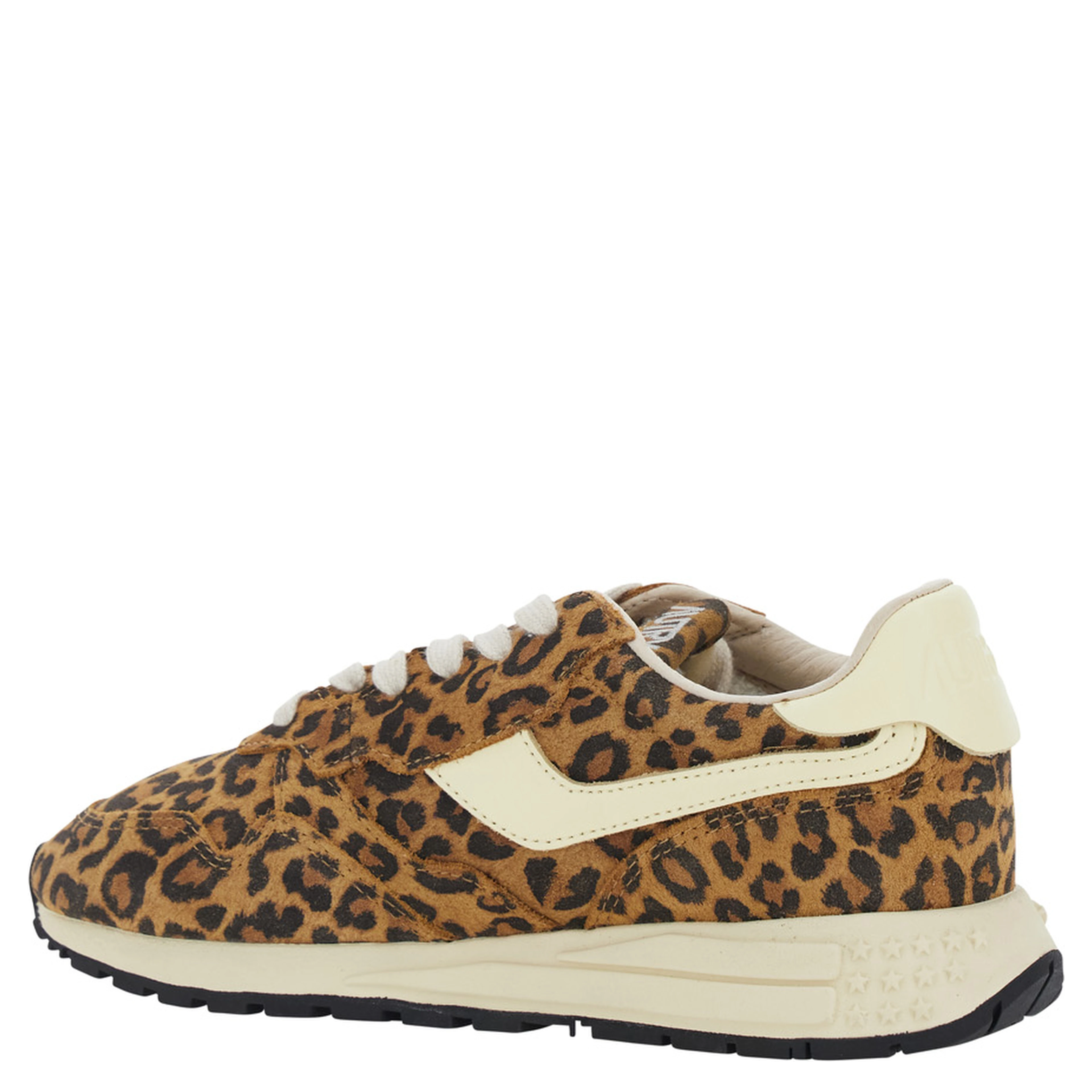 White and Brown Sneakers with Animalier Print in Leather for Women