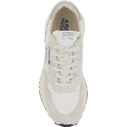 White Sneakers with Leather Details and Rubber Sole