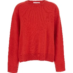 Boyfriend Crewneck Sweater with round neck and long sleeves in red cashmere for women