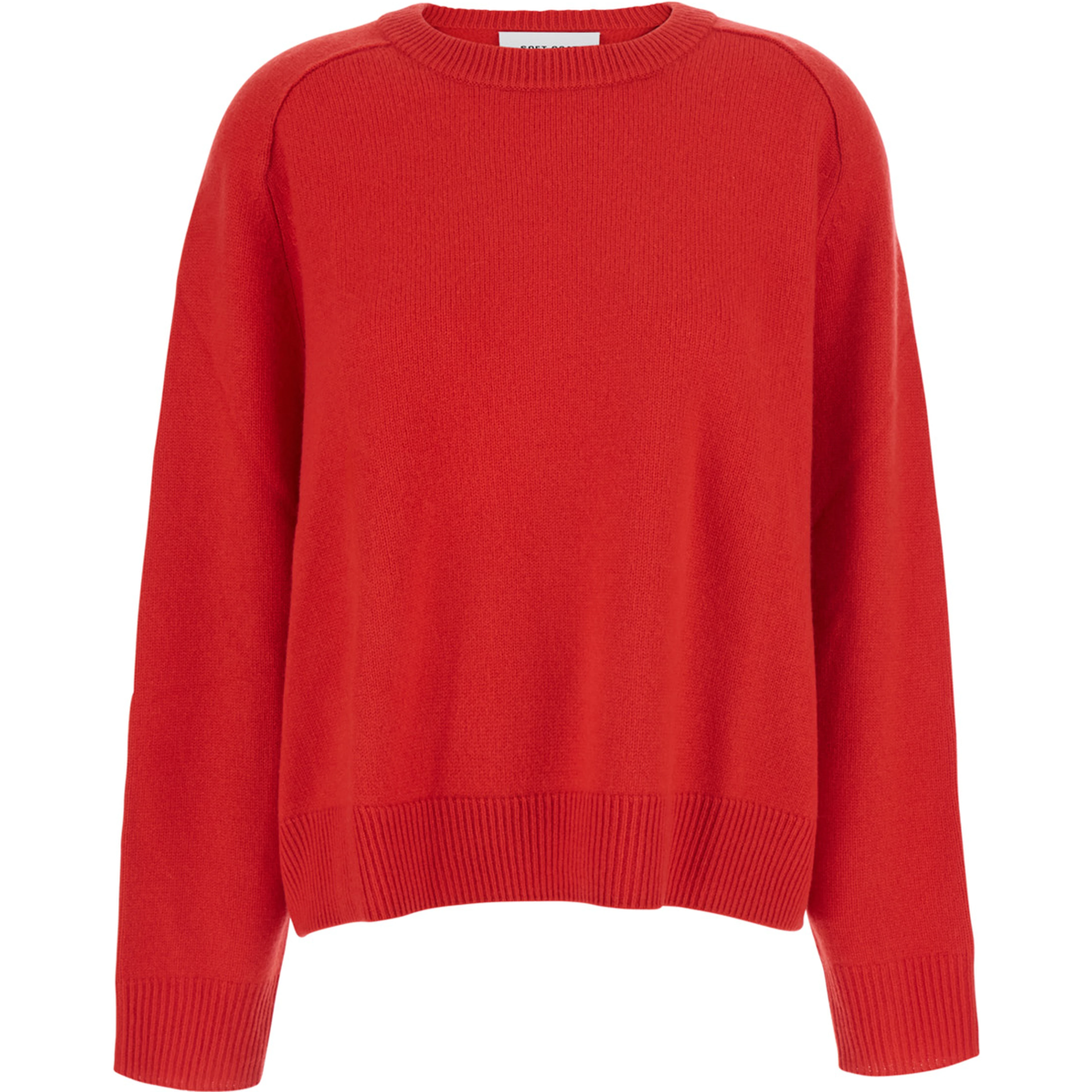 Boyfriend Crewneck Sweater with round neck and long sleeves in red cashmere for women
