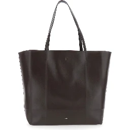 Roam brown Shopper with double handles and embossed logo in leather for women