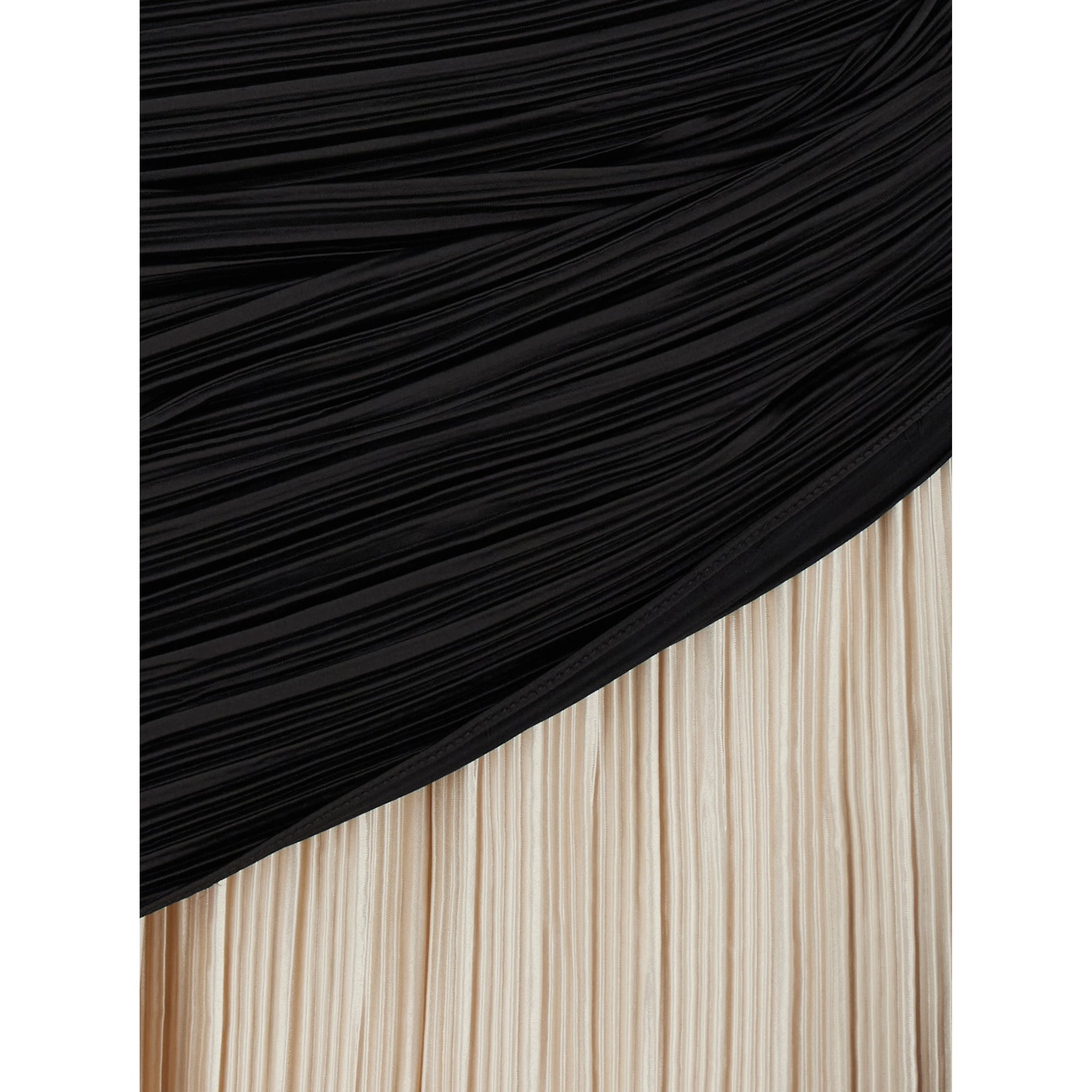 Black and White Long Dress with Boat Neckline and All-Over Pleats in fabric for Women