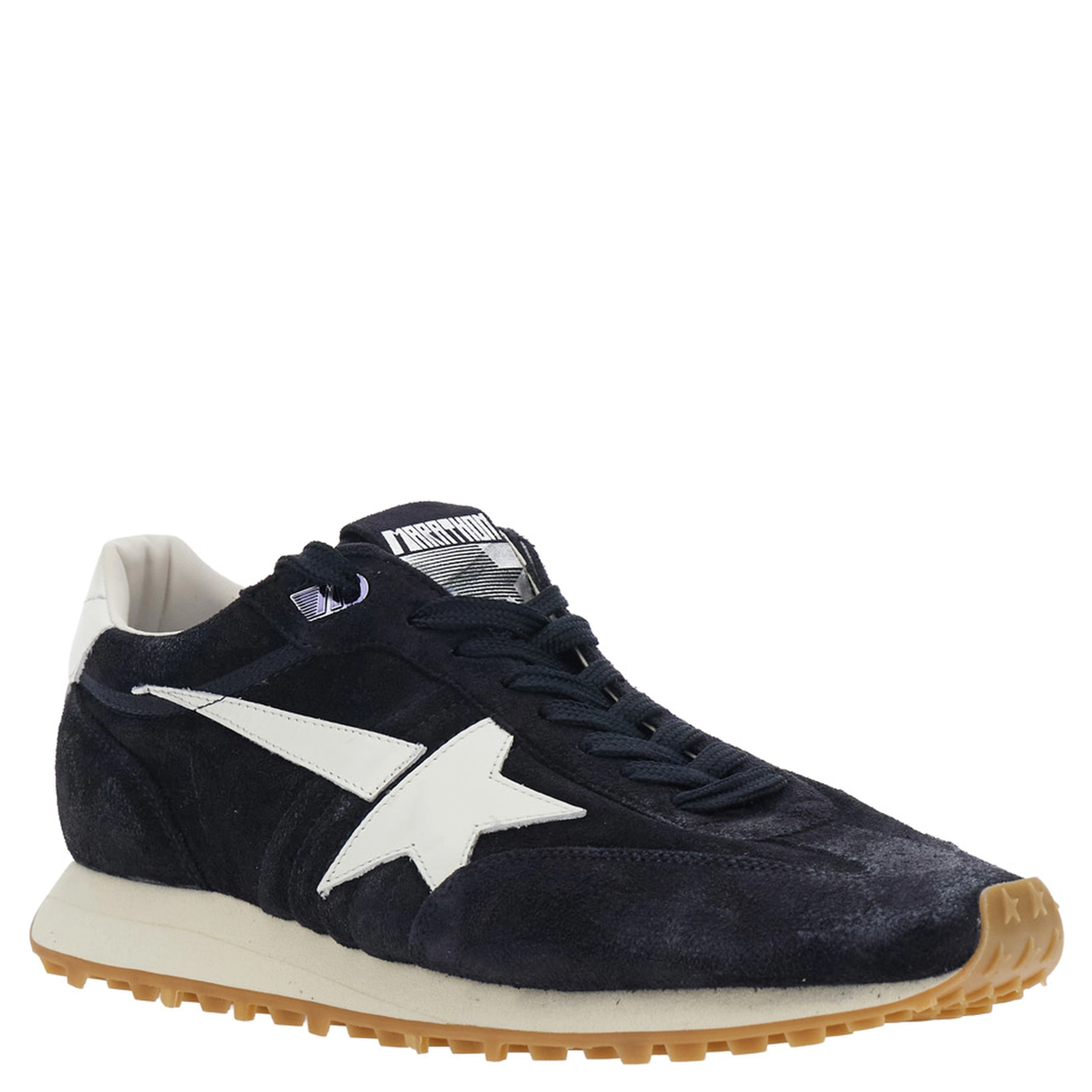 Marathone Blue Low Top Sneakers with star patch on the side in leather for men