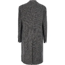Resca Grey Single-breasted Coat with Peak revers and Houndstooth Motif in wool for men