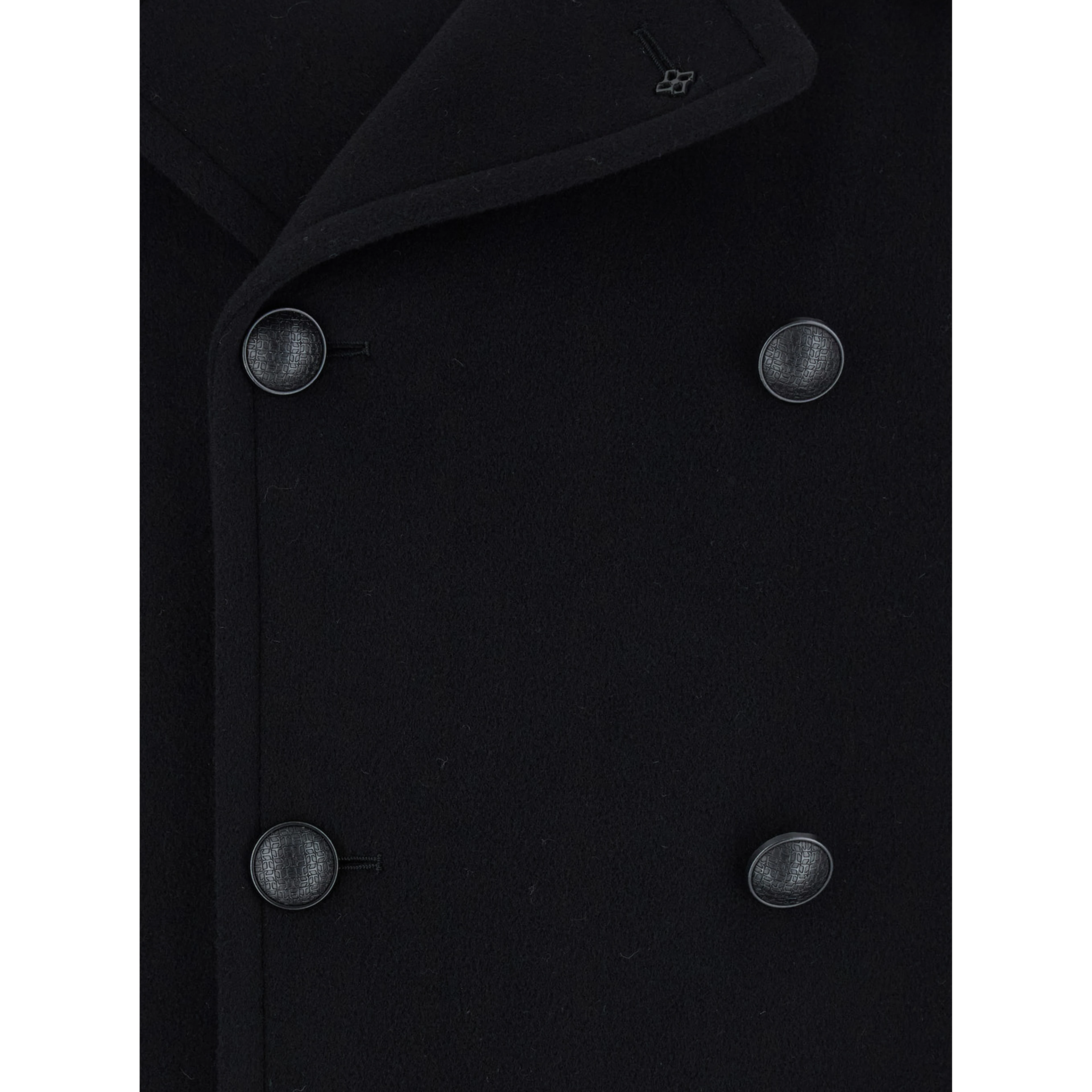 Black Coat with Button Closure and Welt Pockets in Wool