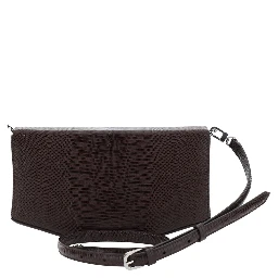 Brown Crossbody bag with adjustable and removable strap and  lizard-embossed effect in leather for women