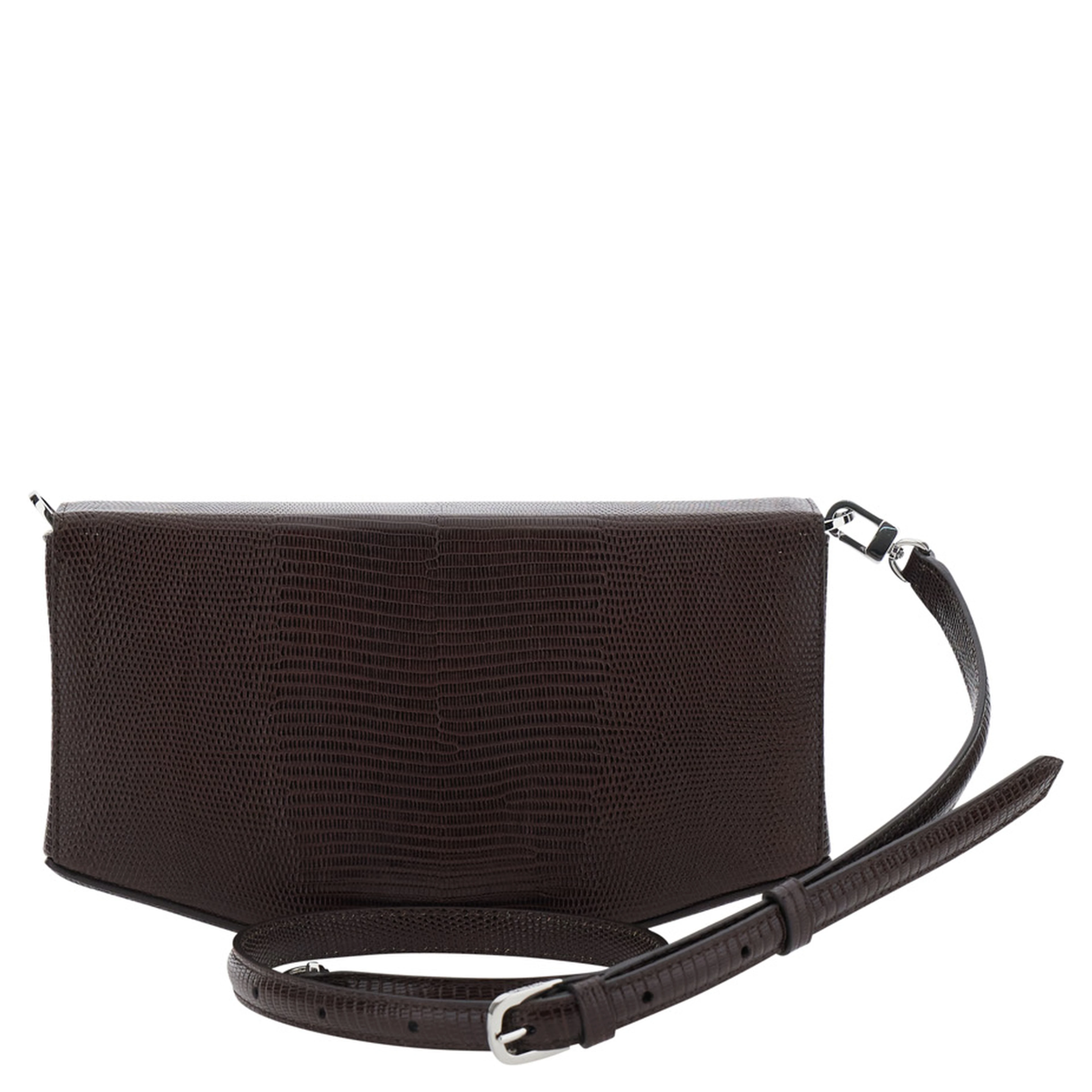 Brown Crossbody bag with adjustable and removable strap and  lizard-embossed effect in leather for women