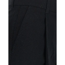 Black Pants with button and zip closure at the front and single pleat at the front in cotton for women