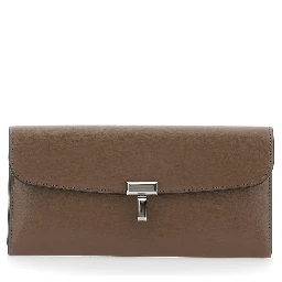 Brown Wallet with T-lock closure in leather for women