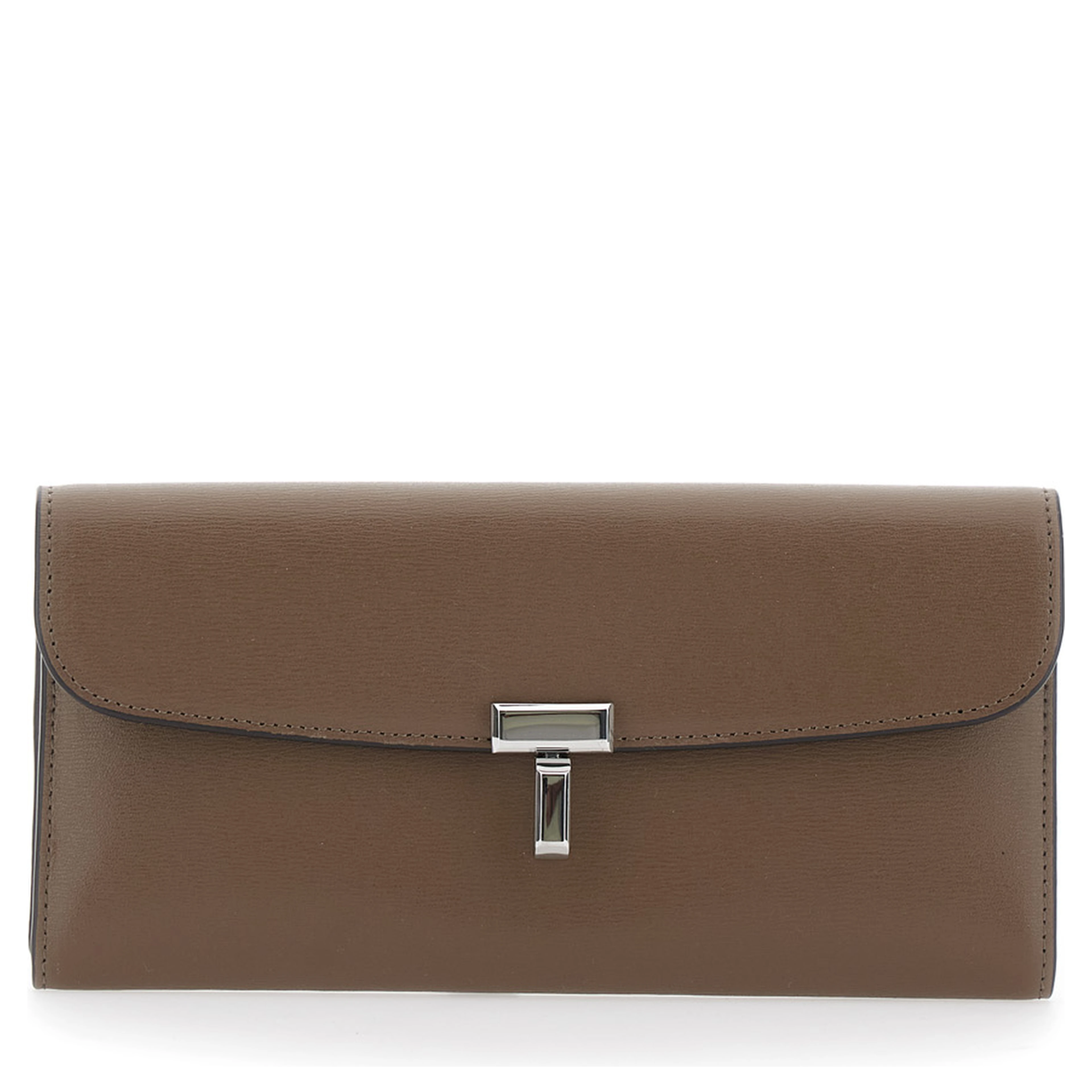 Brown Wallet with T-lock closure in leather for women