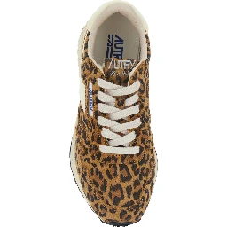 White and Brown Sneakers with Animalier Print in Leather for Women
